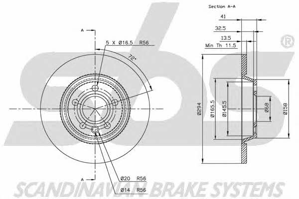 SBS 1815202552 Rear brake disc, non-ventilated 1815202552
