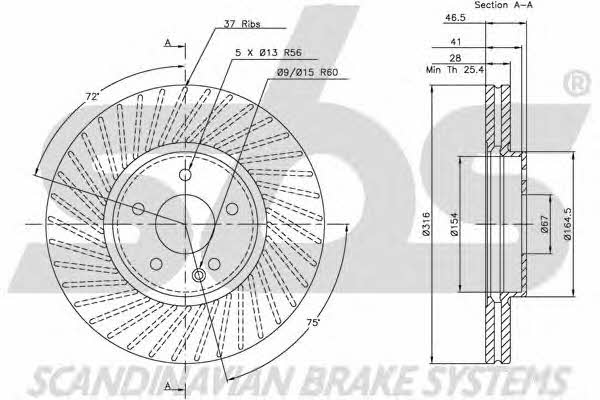 SBS 1815203343 Front brake disc ventilated 1815203343