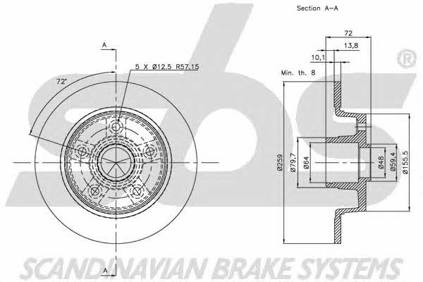 SBS 1815203233 Rear brake disc, non-ventilated 1815203233
