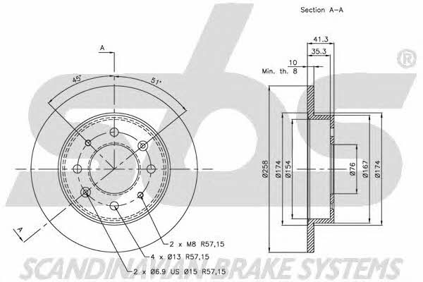 SBS 1815203513 Rear brake disc, non-ventilated 1815203513