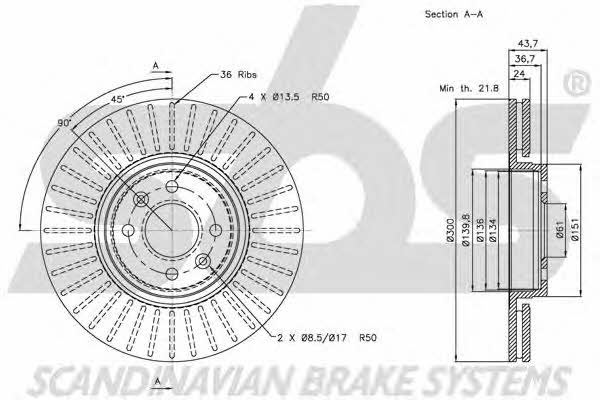 SBS 1815203947 Front brake disc ventilated 1815203947