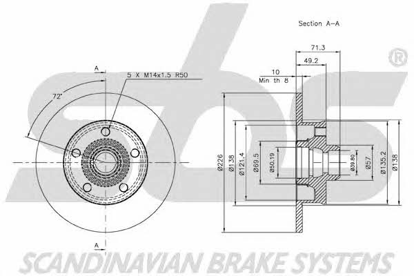 SBS 18152047119 Rear brake disc, non-ventilated 18152047119