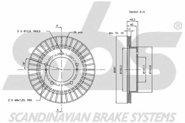 SBS 1815205207 Front brake disc ventilated 1815205207
