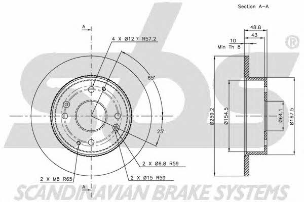 SBS 1815209939 Rear brake disc, non-ventilated 1815209939
