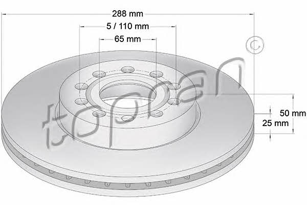 Topran 110 075 Front brake disc ventilated 110075