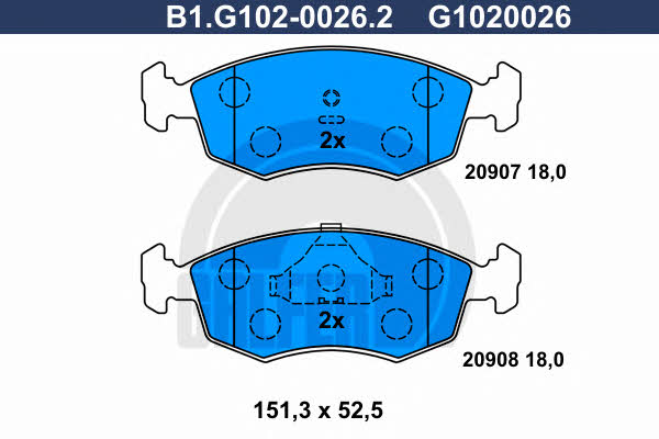 Galfer B1.G102-0026.2 Brake Pad Set, disc brake B1G10200262