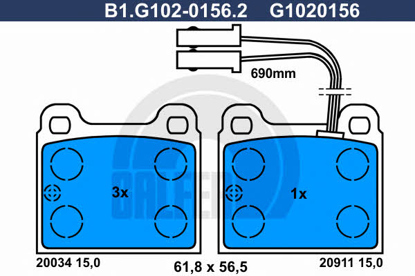 Galfer B1.G102-0156.2 Brake Pad Set, disc brake B1G10201562