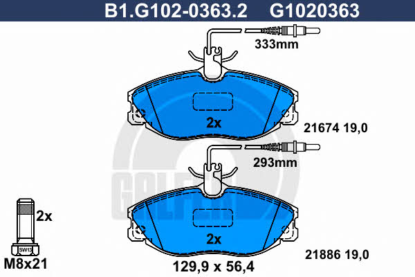 Galfer B1.G102-0363.2 Brake Pad Set, disc brake B1G10203632