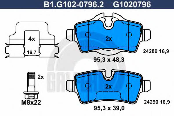 Galfer B1.G102-0796.2 Brake Pad Set, disc brake B1G10207962
