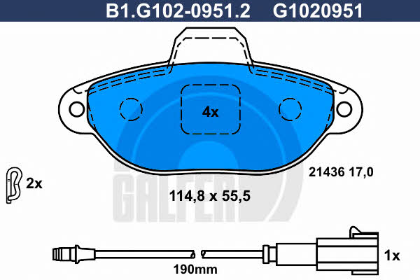 Galfer B1.G102-0951.2 Brake Pad Set, disc brake B1G10209512