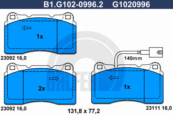 Galfer B1.G102-0996.2 Brake Pad Set, disc brake B1G10209962