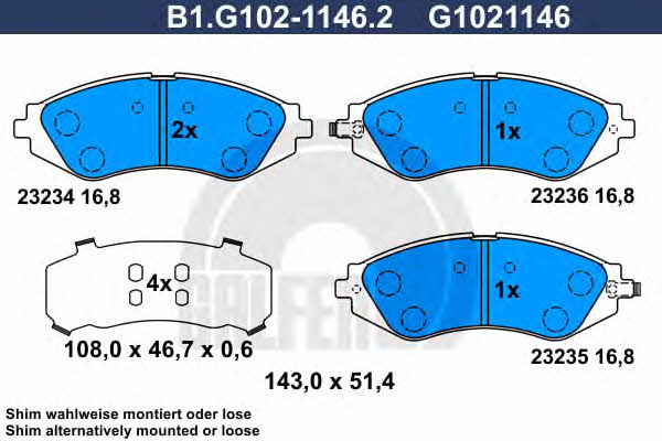 Galfer B1.G102-1146.2 Brake Pad Set, disc brake B1G10211462