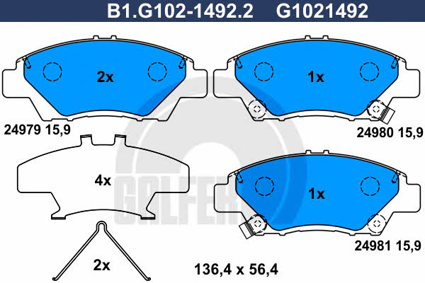 Galfer B1.G102-1492.2 Brake Pad Set, disc brake B1G10214922