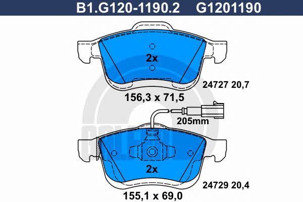 Galfer B1.G120-1190.2 Brake Pad Set, disc brake B1G12011902