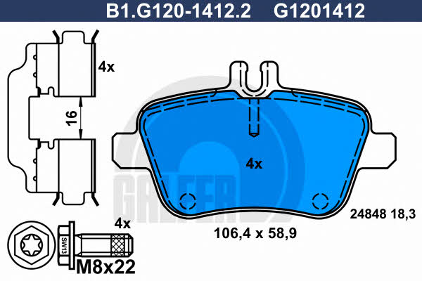 Galfer B1.G120-1412.2 Brake Pad Set, disc brake B1G12014122