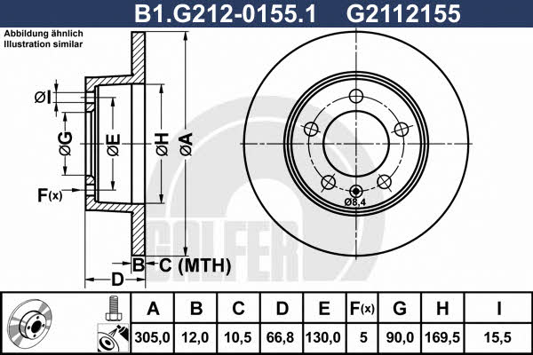 Galfer B1.G212-0155.1 Rear brake disc, non-ventilated B1G21201551