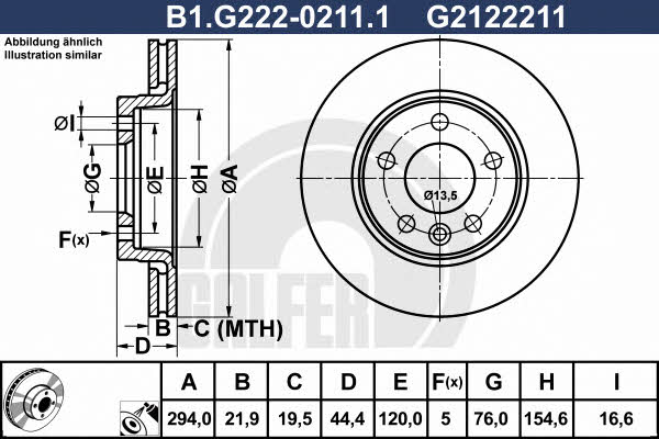 Galfer B1.G222-0211.1 Rear ventilated brake disc B1G22202111