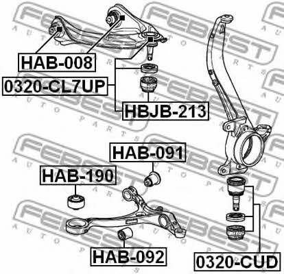 Front lower control arm front bushing Febest HAB-190