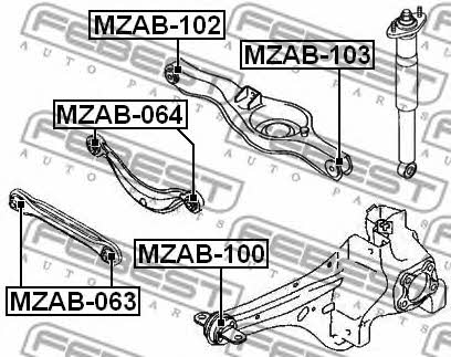 Silent block, rear lower arm Febest MZAB-103