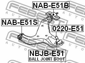 Front lower control arm front bushing Febest NAB-E51S