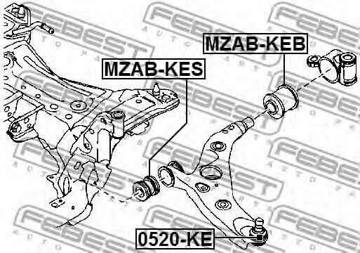 Front lower control arm front bushing Febest MZAB-KES