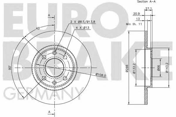 Eurobrake 5815201925 Unventilated front brake disc 5815201925