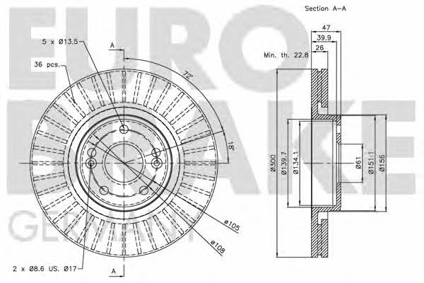 Eurobrake 5815203932 Front brake disc ventilated 5815203932