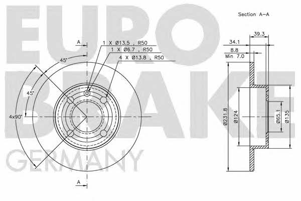 Eurobrake 5815204771 Rear brake disc, non-ventilated 5815204771
