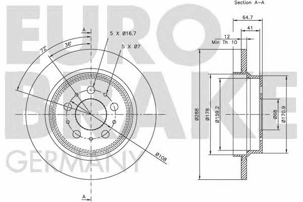 Eurobrake 5815204843 Rear brake disc, non-ventilated 5815204843
