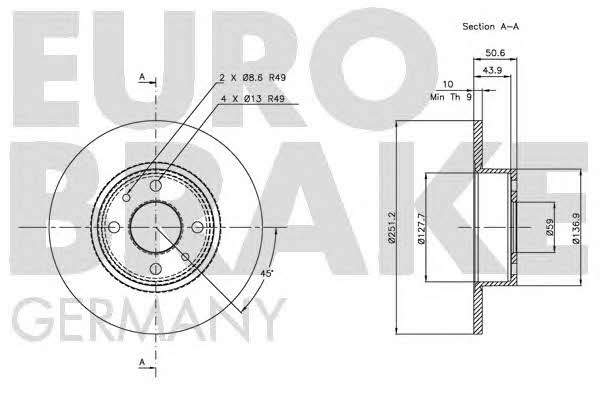 Eurobrake 5815209928 Rear brake disc, non-ventilated 5815209928