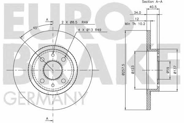 Eurobrake 5815209932 Unventilated front brake disc 5815209932