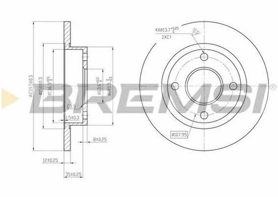 Bremsi DBA845S Unventilated front brake disc DBA845S