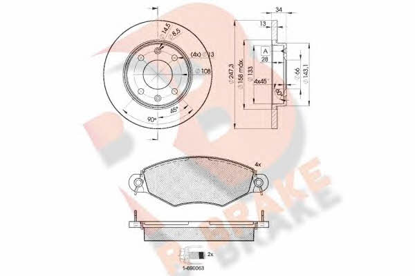 R Brake 3R12554298 Brake discs with pads front non-ventilated, set 3R12554298