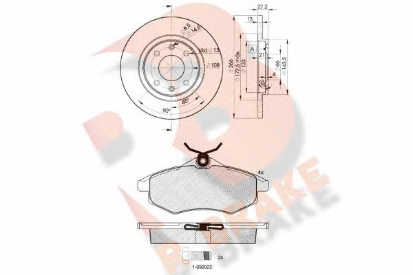R Brake 3R14504692 Brake discs with pads front non-ventilated, set 3R14504692