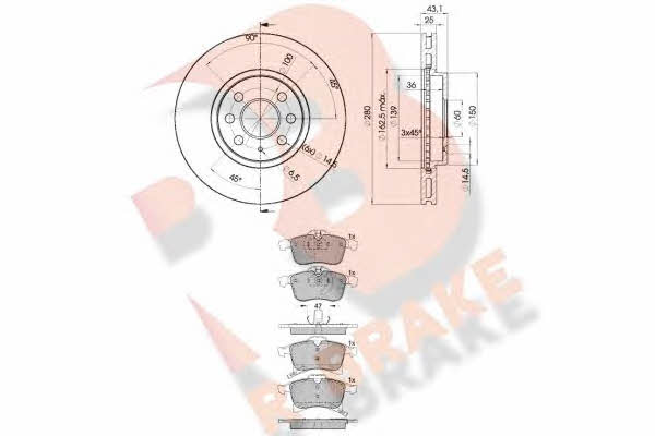 R Brake 3R15929007 Front ventilated brake discs with pads, set 3R15929007