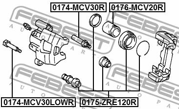 Caliper slide pin Febest 0174-MCV30R