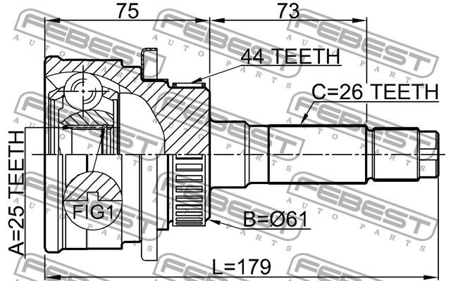 CV joint Febest 0510-B25A44