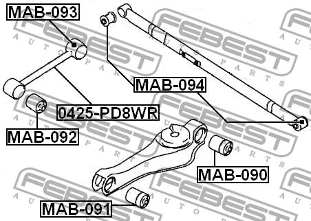 Silent block rear lower arm rear Febest MAB-091