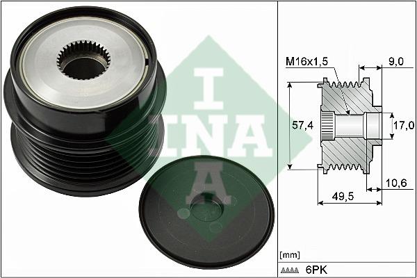 Overrunning alternator pulley Peugeot 607: 535018910 INA Freewheel clutch, alternator