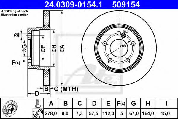 Ate 24.0309-0154.1 Rear brake disc, non-ventilated 24030901541