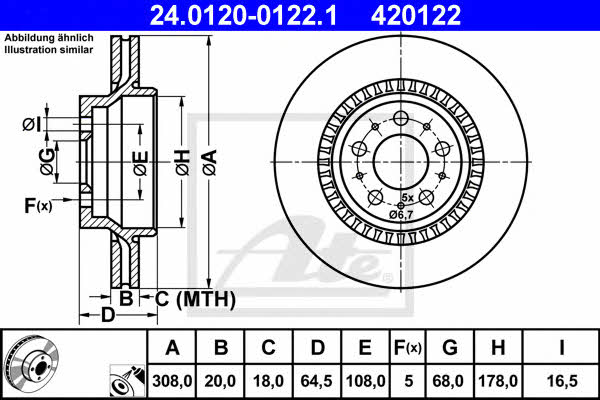 Ate 24.0120-0122.1 Rear ventilated brake disc 24012001221