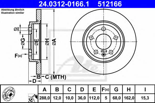 Ate 24.0312-0166.1 Rear brake disc, non-ventilated 24031201661