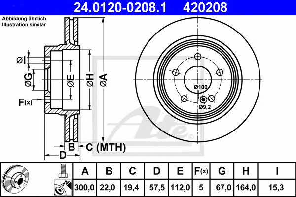 Ate 24.0120-0208.1 Rear ventilated brake disc 24012002081