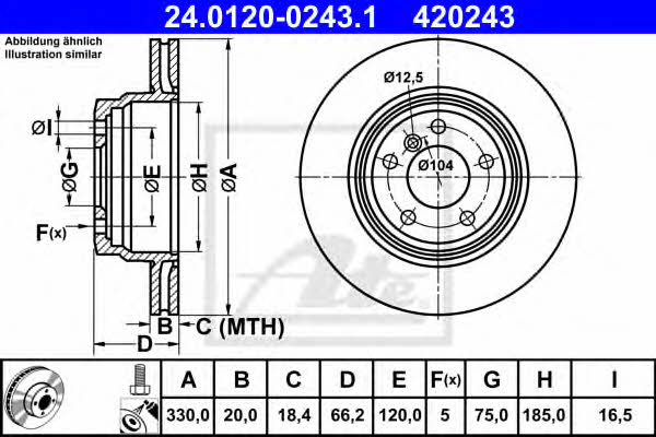 Ate 24.0120-0243.1 Rear ventilated brake disc 24012002431
