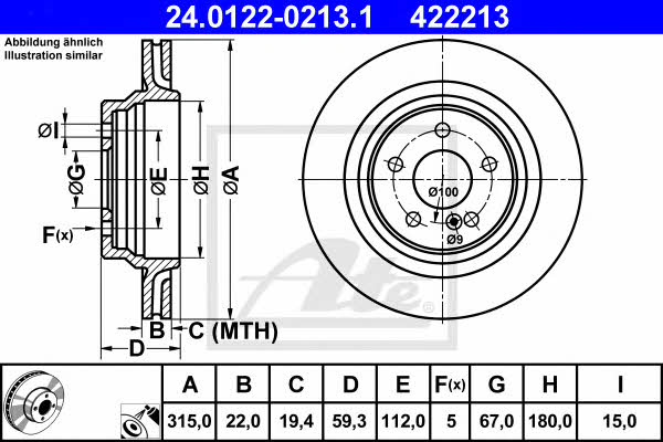 Ate 24.0122-0213.1 Rear ventilated brake disc 24012202131