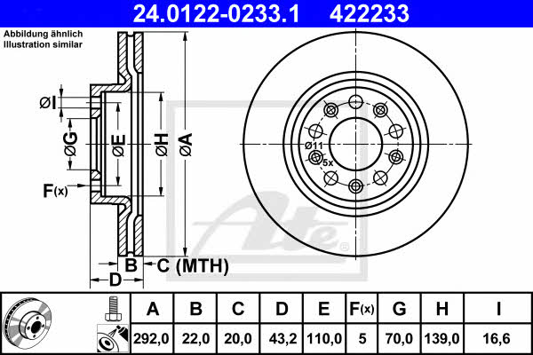 Ate 24.0122-0233.1 Rear ventilated brake disc 24012202331