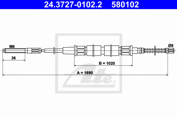 Ate 24.3727-0102.2 Cable Pull, parking brake 24372701022