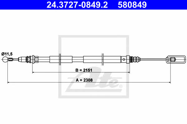 Ate 24.3727-0849.2 Cable Pull, parking brake 24372708492