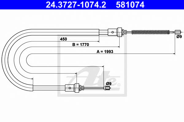 Ate 24.3727-1074.2 Cable Pull, parking brake 24372710742