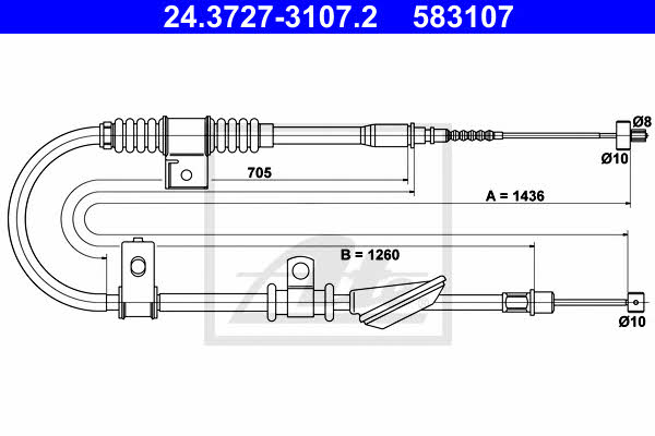 Ate 24.3727-3107.2 Parking brake cable left 24372731072